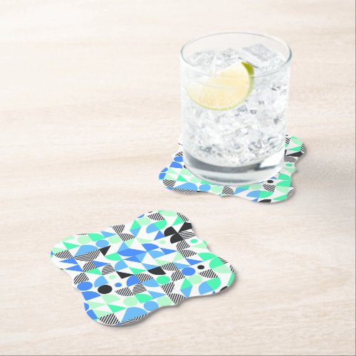 Trendy Abstract Blue Mint Geometric Paper Coaster