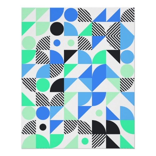 Trendy Abstract Blue Mint Green Geometric Pattern Poster