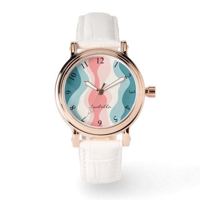 Trendy Abstract Blush Pink Mint Collection Watch (Front)