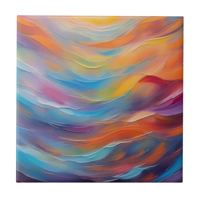 Trendy Abstract Bright Blue yellow Pattern   Ceramic Tile (Front)