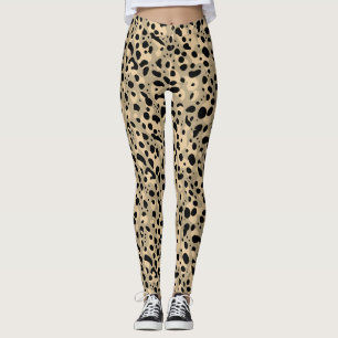 Trendy Abstract Brown Sepia Leopard Spots Pattern Leggings