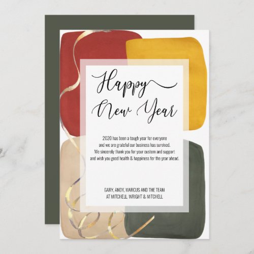 Trendy Abstract Color Block Art Happy New Year Holiday Card