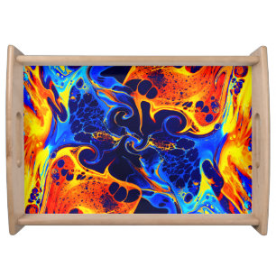 trendy abstract colorful color swirl serving tray
