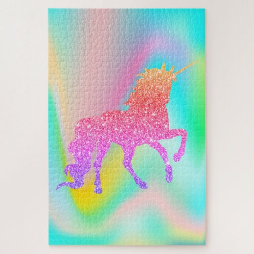 Trendy Abstract Colorful Glitter Unicorn Jigsaw Puzzle