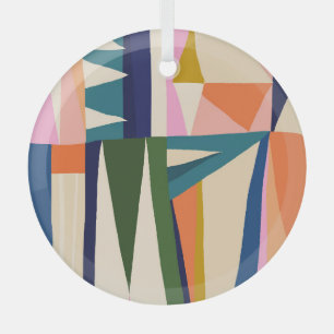 Trendy Abstract: Colorful Hand Drawn. Glass Ornament