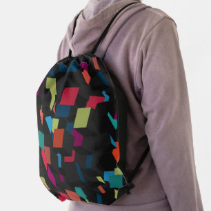 Trendy Abstract Geometric Cube Pattern Drawstring Bag