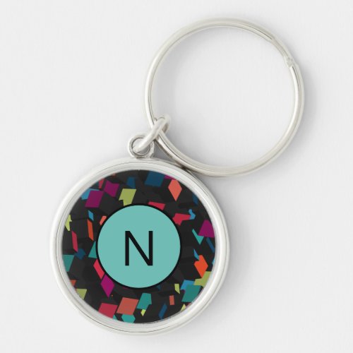 Trendy Abstract Geometric Cube Pattern Monogram Keychain