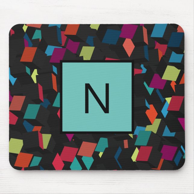 Trendy Abstract Geometric Cube Pattern Monogram Mouse Pad (Front)
