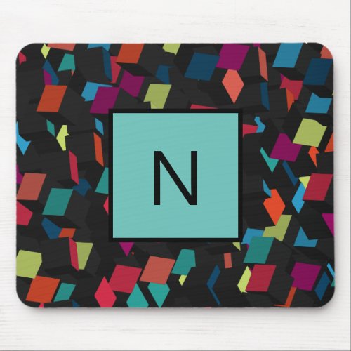 Trendy Abstract Geometric Cube Pattern Monogram Mouse Pad