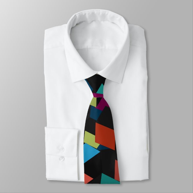 Trendy Abstract Geometric Cube Pattern Neck Tie (Tied)