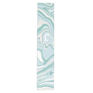 Trendy Abstract Mint Blue Turquoise Marble Swirl Medium Table Runner