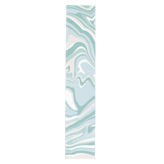 Trendy Abstract Mint Blue Turquoise Marble Swirl  Medium Table Runner (Front)
