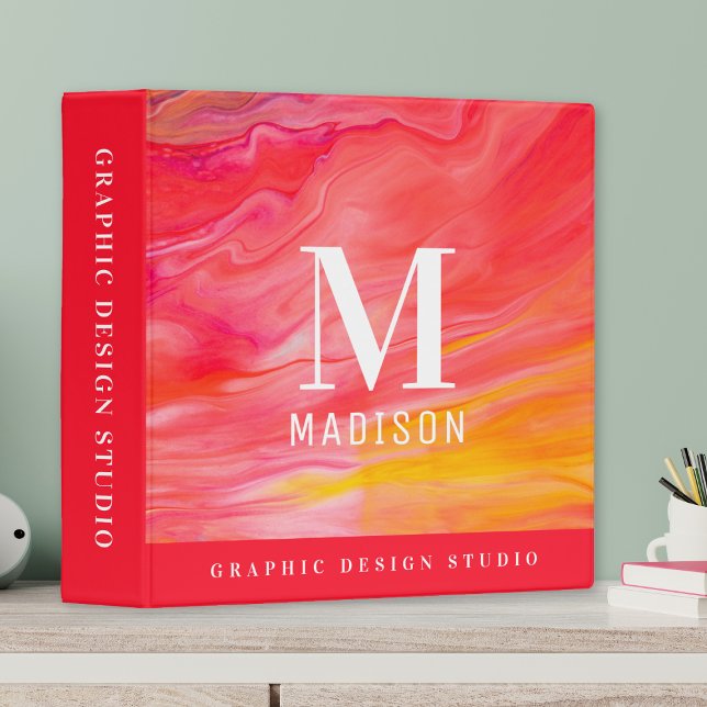 Trendy Abstract Monogram Name School Gift 3 Ring Binder (Creator Uploaded)