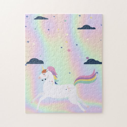 Trendy Abstract Ombre Unicorn Stars Clouds Jigsaw Puzzle