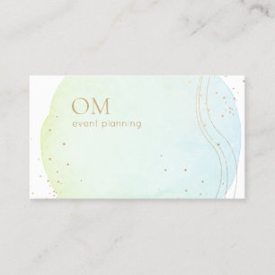 Trendy Abstract Ombre Watercolor with Gold Accents Business Card