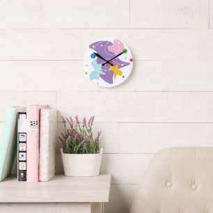 Trendy abstract pattern in purple and blue colors round clock
