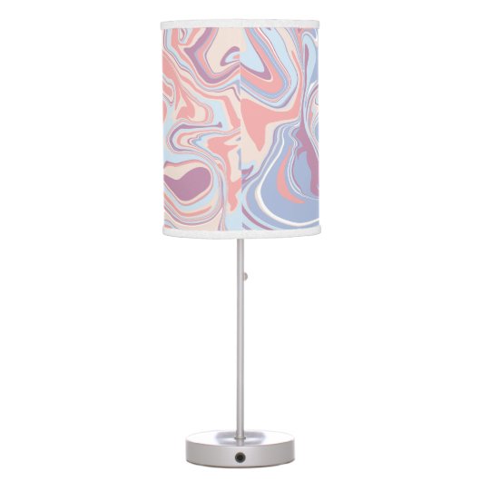 Trendy Abstract Pink Blush Blue Marble Swirl Table Lamp (Back)