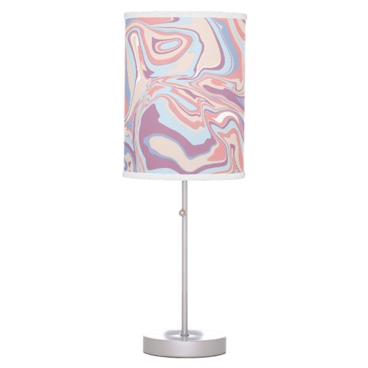 Trendy Abstract Pink Blush Blue Marble Swirl Table Lamp (Front)