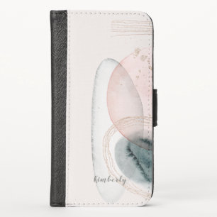 Trendy Abstract Pink Gold Shapes Personalized iPhone X Wallet Case