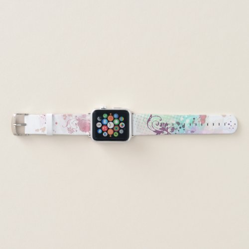 Trendy Abstract Pink Mint Purple Paint Drip Floral Apple Watch Band