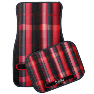 Trendy Abstract Red Black Plaid Collection Car Floor Mat