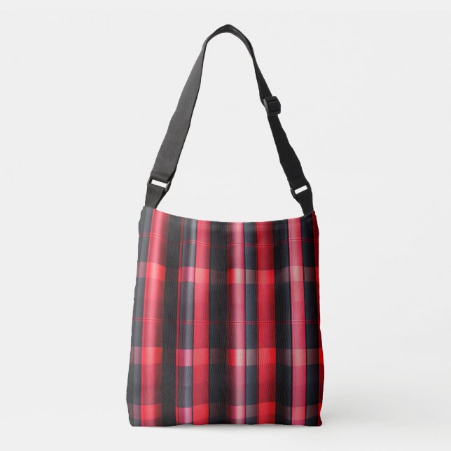 Trendy Abstract Red Black Plaid Collection Crossbody Bag (Front)