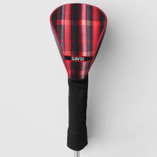 Trendy Abstract Red Black Plaid Collection Golf Head Cover