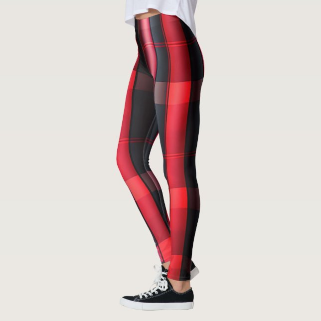 Trendy Abstract Red Black Plaid Collection Leggings (Left)