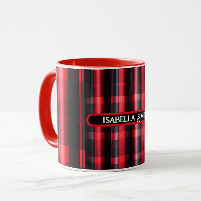 Trendy Abstract Red Black Plaid Collection Mug (Front Left)