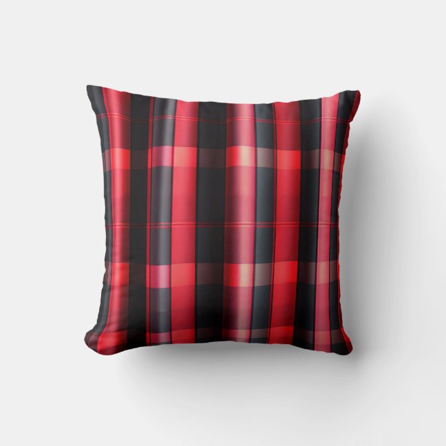 Trendy Abstract Red Black Plaid Collection Throw Pillow (Front)