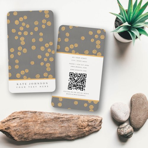 Trendy Abstract Retro Vintage Gray Gold QR Code Business Card