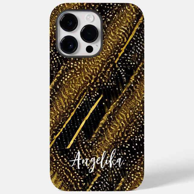 Trendy Abstract Swirls Black and Gold Personalized Case-Mate iPhone Case (Back)