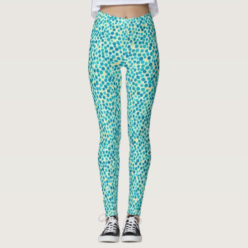 Trendy Abstract Teal Yellow Watercolor Pattern Leggings