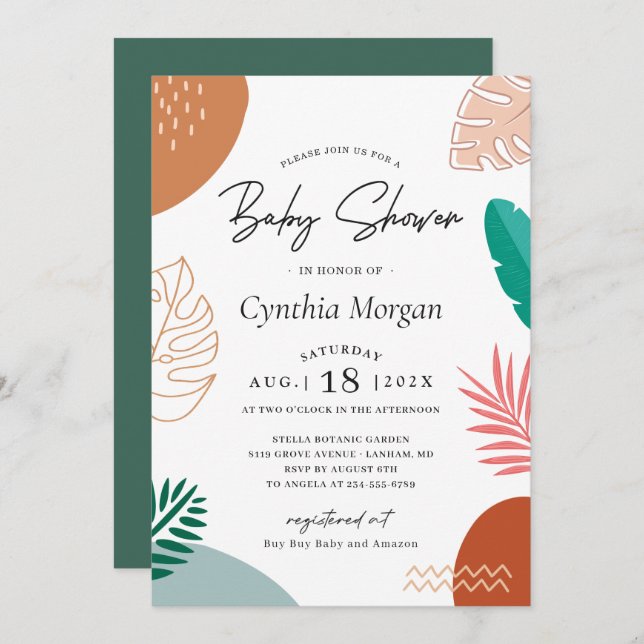 Trendy Abstract Tropical Summer Baby Shower Invitation (Front/Back)