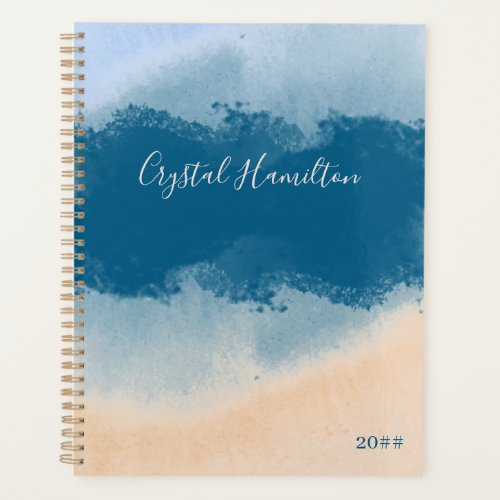 Trendy Abstract Watercolor Ocean Sand Personalized Planner