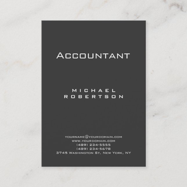 Trendy Accountant Gray Chubby Business Card (Front)