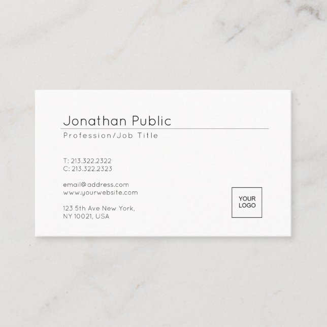 Trendy Add Your Logo Elegant Minimalist Plain Business Card (Front)
