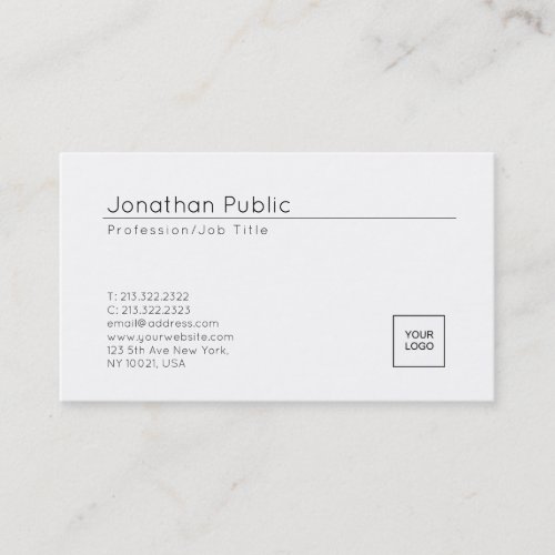 Trendy Add Your Logo Elegant White Clean Design Business Card