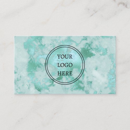 Trendy Add Your Logo Luxury Teal Mable Minimalist Business Card