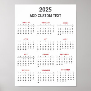 Trendy add your own custom text 2025 Calendar Poster
