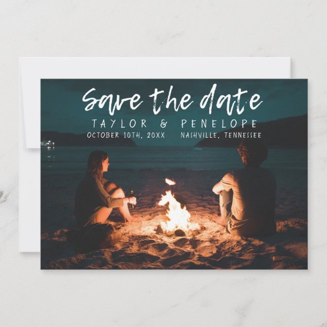 Trendy Adventure Bonfire Wedding Save the Date (Front)