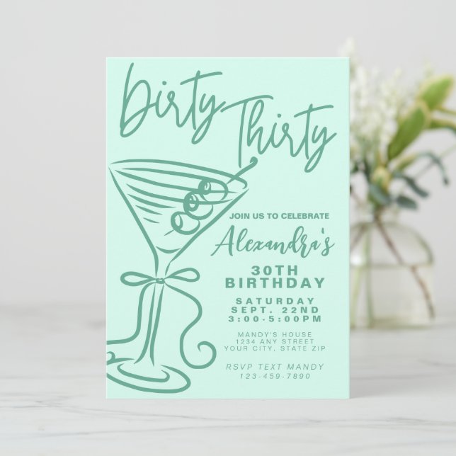 Trendy Aesthetic Dirty Thirty 30th Birthday Invitation (Standing Front)