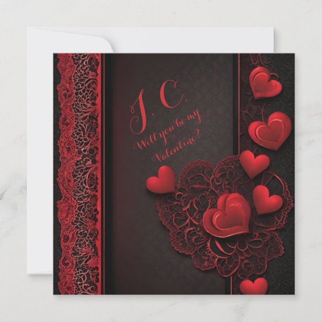 Trendy Affection Red Hearts & Lace  Holiday Card (Front)