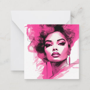 Trendy African American Woman in Pink Note Card