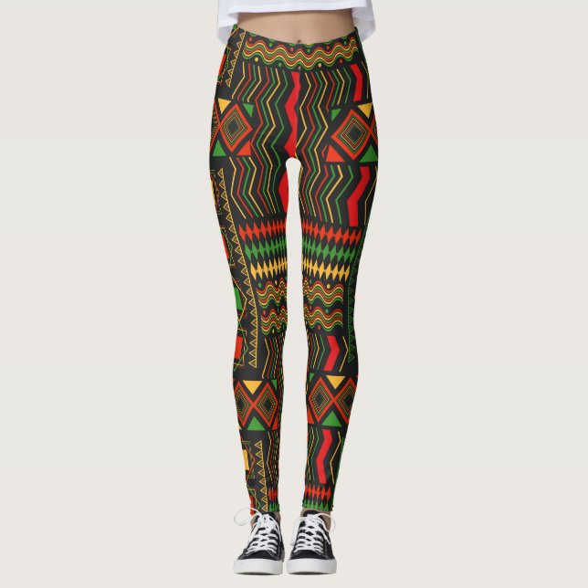 Trendy African Tribal Geo Abstract Leggings (Front)