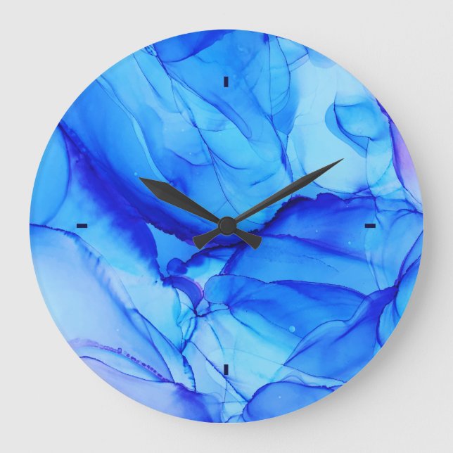 Trendy Agate Abstract Indigo Blue Purple Ink Art Large Clock (Front)