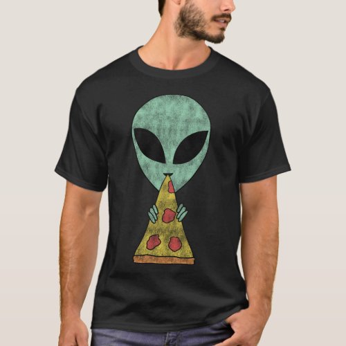 Trendy Alien Eating Pizza T_Shirt