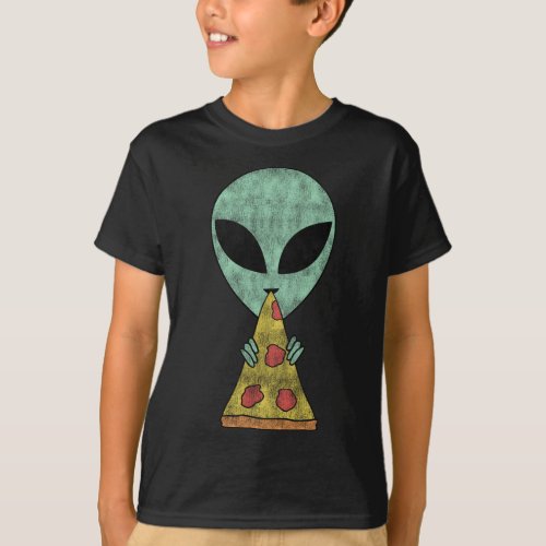 Trendy Alien Eating Pizza T_Shirt