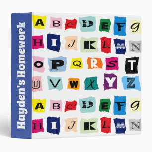 Trendy Alphabet Squares Personalised Homework 3 Ring Binder