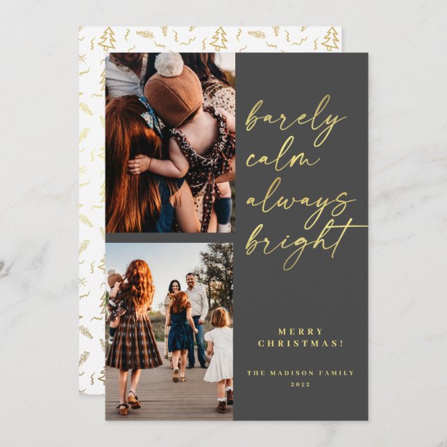 Trendy Always Bright Gold Script Photo Christmas  Holiday Card (Front/Back)